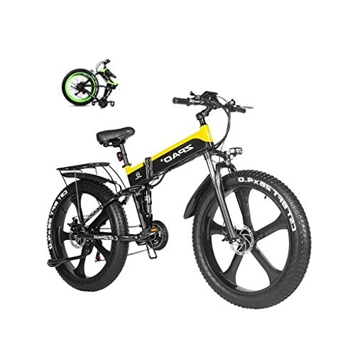 Electric Bike : LYRWISHLY Electric Bike 26 Inches Folding Fat Tire Snow Bike 12.8Ah Li-Battery Beach Cruiser Mountain E-bike (Color : Yellow)