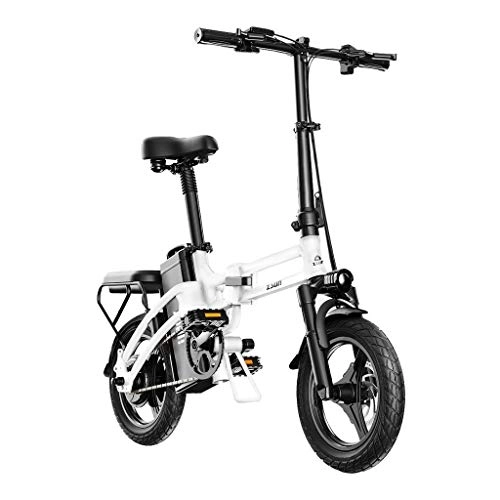 Electric Bike : LYRWISHLY Electric Bike For Adults, Urban Commuter Folding E-bike, Max Speed 25km / h, 14inch Adult Bicycle, 400W / 48V Charging Lithium Battery (Color : White, Size : Endurance: 400km)