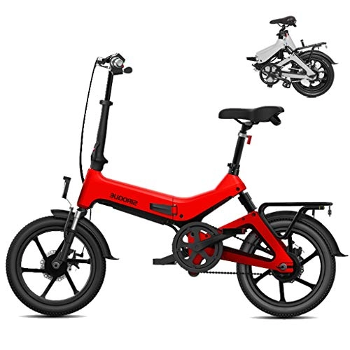 Electric Bike : LYRWISHLY Electric Bikes For Adults, 16" Lightweight Folding E Bike, 250W 36V 7.8Ah Removable Lithium Battery, City Bicycle Max Speed 25KM / H With 3 Riding Modes (Color : Red)