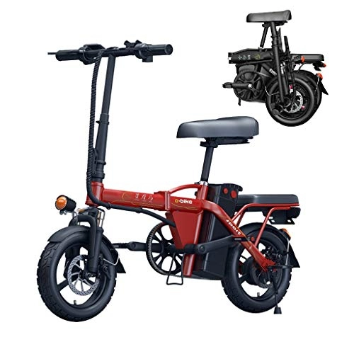 Electric Bike : LYRWISHLY Folding Electric Bike For Adults, 14" Electric Bicycle / Commute Ebike With 250W Motor, Removable Waterproof And Dustproof 48V 6Ah-36Ah Lithium Battery. (Color : Red, Size : 10AH)