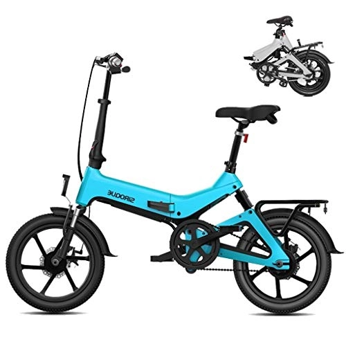 Electric Bike : LYRWISHLY Folding Electric Bike For Adults, 16" Electric Bicycle / Commute Ebike With 250W Motor, Removable 36V 7.8Ah Waterproof Lithium Battery (Color : Blue)