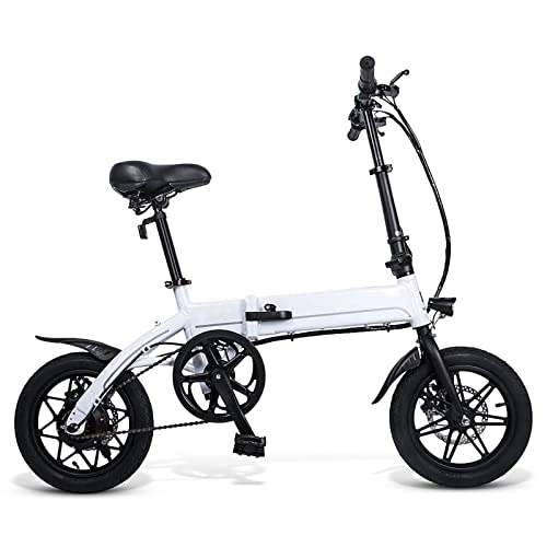 Electric Bike : LYUN 250W Motor Folding Electric Bike for Adults 15.5 Mph 14 Inch Tire Electric Bicycle 36V 7.5AH Lithium Battery E-Bike (Color : White)
