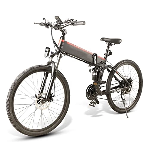 Electric Bike : LYUN 500W Electric Bike for Adults Foldable 20 MPH Mountain Electric Bike 21 Speed 48V 10.4Ah Folding Electric Bicycle (Color : A)