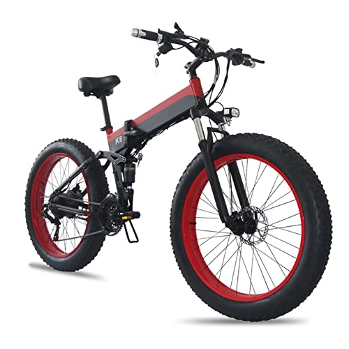 Electric Bike : LYUN Electric Bike Folding 1000W 48V for Adults E Bike 26 Inch 4.0 Fat Tires Snow Electric Bicycle Folded Mountain Electric Bike (Color : Red, Size : Disc Brake)