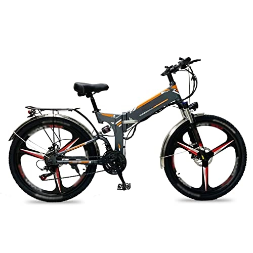 Electric Bike : LYUN Electric Bike for Adult 26 inch Tire Ebikes Foldable 48V Lithium Battery E-Bike 500W Mountain Snow Beach Electric Bicycle (Color : 3-gray)