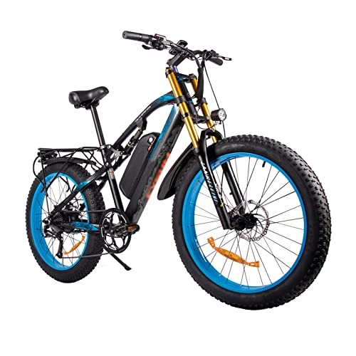 Electric Bike : LYUN Electric Bike for Adults 26'' Ebike with 1000W Motor, 27MPH Electric Mountain Bike, Removable 48V / 17Ah Battery, 9-speed shift (Color : Black-blue)