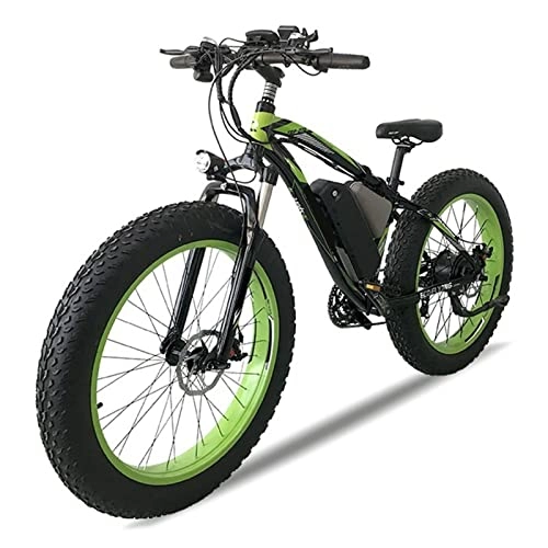 Electric Bike : LYUN Electric Bike for Adults 48v 1000w 26 Inch Fat Tire Ebike Mountain / Snow / Dirt electric Bicycle 25 MPH (Color : Black Green)
