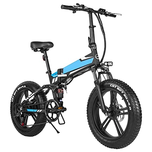 Electric Bike : LYUN Foldable Electric Bike for Adults Max 40km / H Electric Bicycle 500W / 750W 48V Electric Mountain Bike 4.0 Fat Tire Beach E-Bike (Color : 500W Blue)