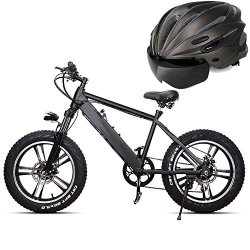 Electric Bike : LZMXMYS electric bike, Folding Electric Bike Ebike, 20 Inch Electric Bicycle Electric Bicycle Power Battery Car 48V10AH4.0 Wide Tire Thick Tire Snowmobile Mountain Off-road Vehicle (Color : Black)