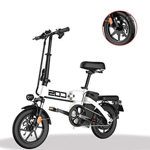 Electric Bike : LZMXMYS electric bike, Folding Electric Bike for Adults, 14" Electric Bicycle / Commute Ebike With 250W Motor, 48V 28.8Ah Battery, City Bicycle Max Speed 25 Km / h, Disc Brake (Color : White)