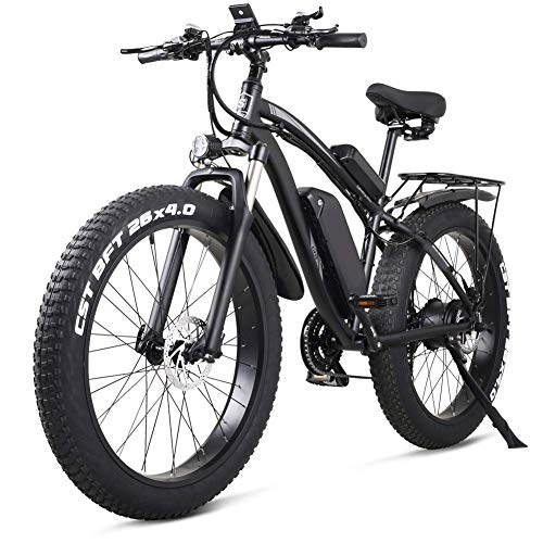 Electric Bike : LZMXMYS electric bike26 Inch Electric Bike Mountain E-bike 21 Speed 48v Lithium Battery 4.0 Off-road 1000w Back Seat Electric Mountain Bike Bicycle for Adult (Color : Black)