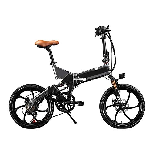 Electric Bike : LZMXMYS electric bikeFoldaway City Electric Bike Assisted Electric Sport Mountain Bicycle with 48v 8ah Electric Bicycle with Removable Hidden Lithium Battery Folding 7-speed, Black (Color : Black)