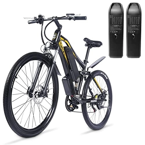 Electric Bike : M60 Electric Bike 27.5" with TWO 48V 17Ah Removable Lithium Battery, Full Suspension, Shimano 7-Speed City E-bike, Disc brake