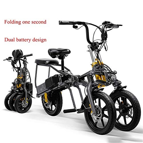 Electric Bike : Macro Electric Bicycle Batteries 36V / 48V 350W Foldable Mini Electric Tricycle 14 Inches 20-30Km / H Brushless 1 Second Folding Easily High-End Electric Tricycle Folding Easily