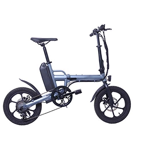 Electric Bike : Macro Electric Bicycle Bicycle Scooter 16 Inch Aluminum Alloy Folding LED Headlight Long Range 80Km with 36V 13Ah Lithium Battery 250W High-Speed Portable for Gift, Gray