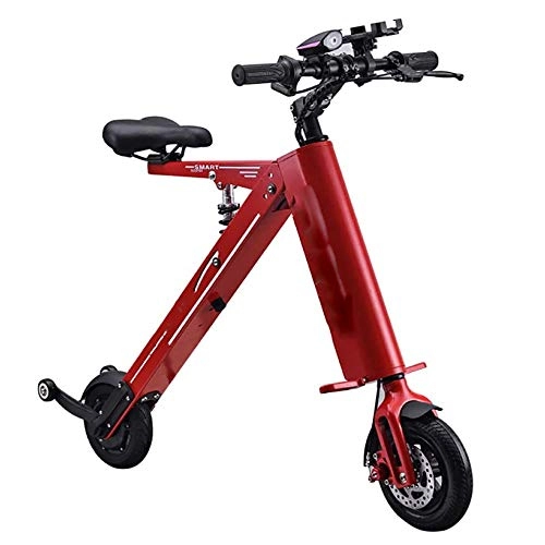 Electric Bike : Macro Electric Bicycle Mini Folding Electric Car Adult LED Headlights 2 Wheel Lithium Battery Bicycle Double Wheel Power Smart LED Display Portable Travel Battery Car, Red