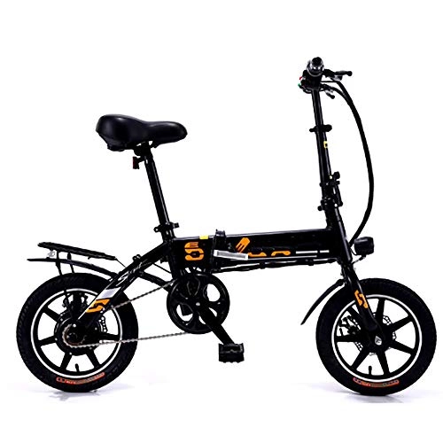 Electric Bike : Macro Electric Bicycle Powered Aluminum Alloy Lithium Battery Bike LED Headlights LED Display Shock Absorption 14Inch 2 Wheel Folding Lightweight Driving for Adult Gift Car, Black