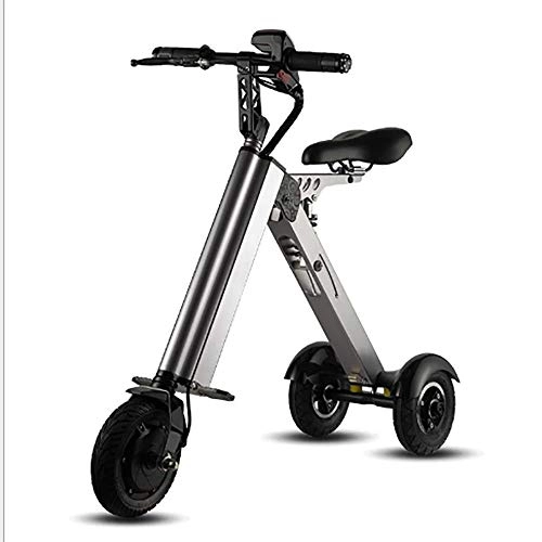 Electric Bike : Macro Mini Folding Electric Car Adult Lithium Battery Bicycle Tricycle Lithium Battery Foldable Portable Travel Battery Car (Can Withstand Weight 120KG) for Adult Gift Car, Gray