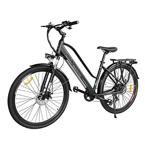 Electric Bike : Macwheel 28'' 250W Adult Electric Bike, With Removable 36V 10Ah Large Capacity Battery, Shock-absorbing Front Fork and Tektro Dual Disc Brakes, Sturdy Metal Frame