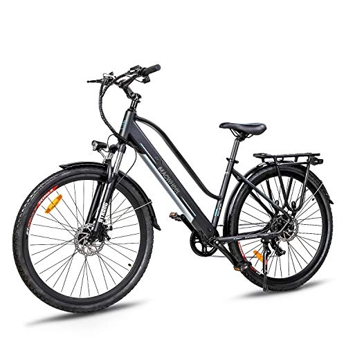 Electric Bike : Macwheel 700C Electric Bike, 250W Brushless Motor, 36V / 10Ah Removable Lithium-ion Battery, Shimano 7-Speed, Suspension Fork, Trekking eBike Black