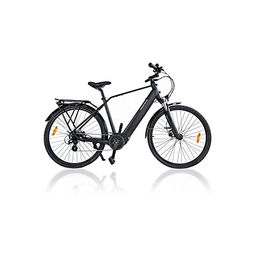 Electric Bike : MAGMOVE Electric Bike for Adults, 28" E-bike Bafang Mid-mounted 250W Motor 13Ah Detachable Battery City ebike, Shimano 8 Speed Transmission Gears Dual Disc Brakes Front Suspension Electric Bicycles