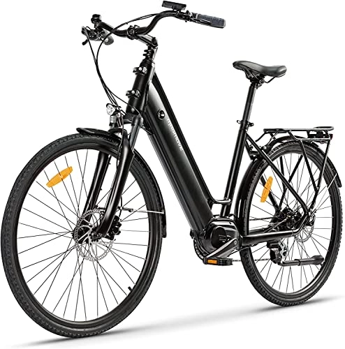 Electric Bike : MAGMOVE Electric bike for ladies, 28 inch wheels, 250W motor E-MTB, 8-speed gearbox E-bike, double disc brake, 36V / 13Ah removable battery, 60 km for outdoor cycling, With rear carrier