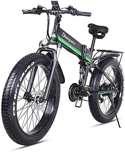 Electric Bike : MAMINGBO 1000W Electric Bicycle, Folding Mountain Bike, Fat Tire Ebike, 48V 12.8AH, Colour Name:Red (Color : Green)
