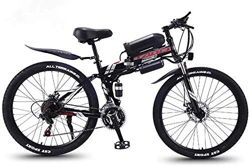 Electric Bike : MAMINGBO Folding Electric Mountain Bike, 350W Snow Bikes, Removable 36V 8AH Lithium-Ion Battery for, Adult Premium Full Suspension 26 Inch Electric Bicycle, Size:21 speed, Colour:Black