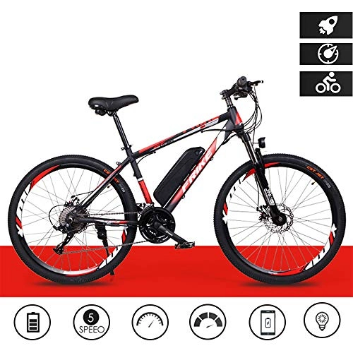 Electric Bike : MDZZ Electric Mountain Bicycle, 250W Lightweight Adult Powered Bike, 21-Speed Lithium Battery E-Bike with Adjustable Seat, Outdoor Assisted Tool, Black red, Ordinary