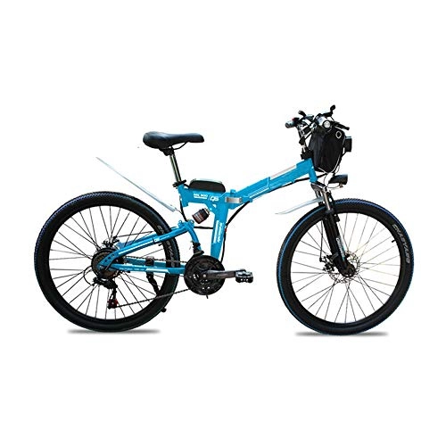 Electric Bike : MDZZ Mountain Bike, Outdoor Electric Bicycle with Removable Lithium Battery, Foldable Adults Pedal Bicycle 24 Inch Fat Tire Bicycles Blue, 48V20AH