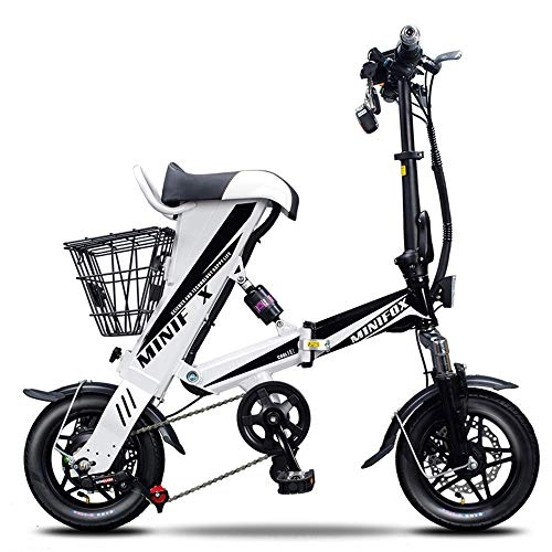 Electric Bike : MEETLIEF Electric Scooter 12 Inch 36V Folding E-Bike with 8Ah LG Lithium Battery, City Bicycle Double Disc Brakes Brake, White