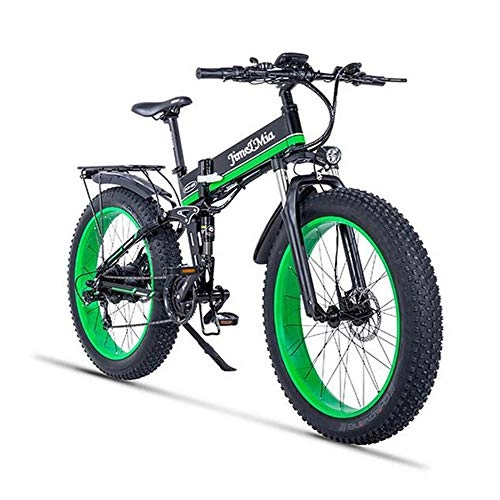 Electric Bike : MEICHEN 48V500W snow and mountain bike26 folding bike 4.0 fat tire electric Lithium battery moped Aluminium alloy frame, green1000W