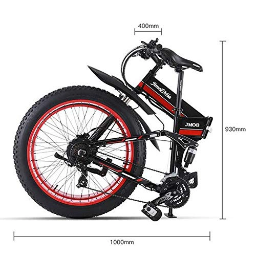 Electric Bike : MEICHEN 48V500W snow and mountain bike26 folding bike 4.0 fat tire electric Lithium battery moped Aluminium alloy frame, red500W