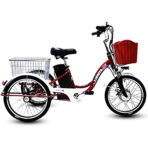 Electric Bike : Men's Elderly Electric Tricycle Cargo Bike with Basket - 20 Inch Adult Tricycle, Adjustable Three Wheels Shopping Bike - Removable Lithium Battery