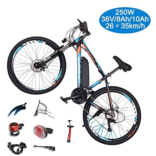 Electric Bike : Men's Electric Mountain Bike, 26-inch / 250W / 36V8Ah10Ah Lithium Battery 21 / 27 Speed Outdoor Travel Electric Power Bicycle (rear Seat)