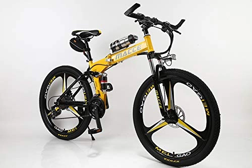 Electric Bike : Men's Folding Electric Mountain Bike - Cyclocross Road Bike for Adults, 26 Inch Commute Foldable Pedal Assist E-Bike with 250W Motor, 36V 6.8Ah Battery, Professional 7 Speed Transmission Gears, Yellow