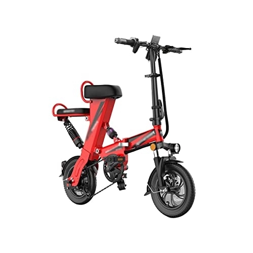 Electric Bike : Mens Bicycle 12-inch Foldable and Licensed Electric Bicycle Adult Battery Bike Mini Lithium Battery Electric Bicycle (Color : Black) (Red)