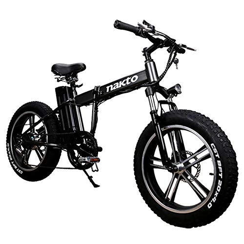 Electric Bike : MERRYHE 20 Inch Electric Mountain Bikes 350W 48V 10Ah Removable Li-Battery Folding 26 * 4.0 Fat Tire Road Bicycle Foldable Beach Snow E-bike, Black-48V10ah