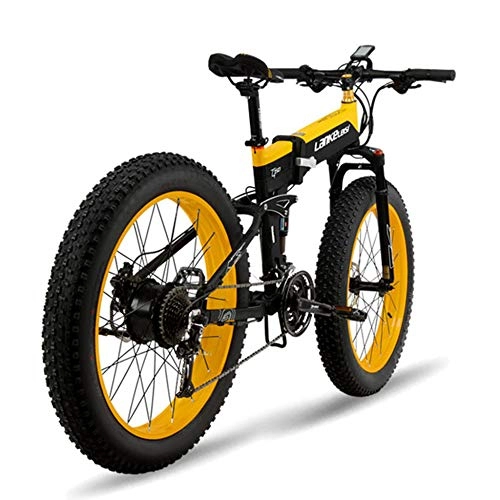 Electric Bike : MERRYHE 26 * 4.0 Fat Tire Road Bicycle Folding 48V 500W Men Mountain Ebike 27 Speed Beach Snow Road Bikes Citybike Electric Bike Removable Lithium Battery, Yellow-48V10ah