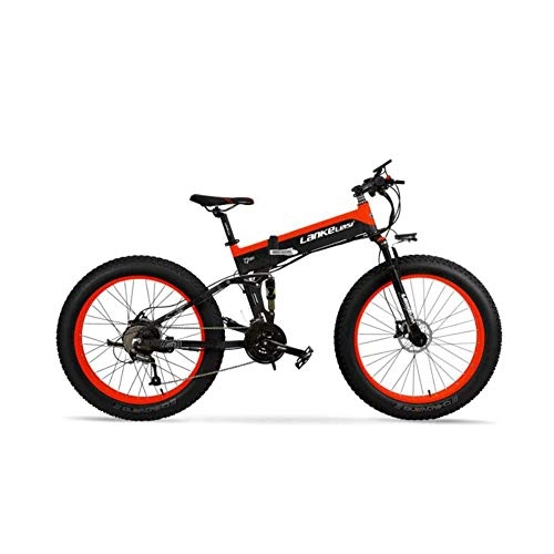 Electric Bike : MERRYHE Adult Folding Electric Bicycle Road Mountain Snow Bike Wide Tire All Terrain 26 inch Fold Power Bicycle 48V Lithium Battery Moped, Orange-48V10ah