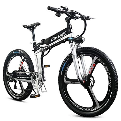 Electric Bike : MERRYHE Electric Folding Bike Mountain Bike Adult Bike Pedal with Disc Brakes and Suspension Fork Lithium Battery Moped, Black-48V10ah