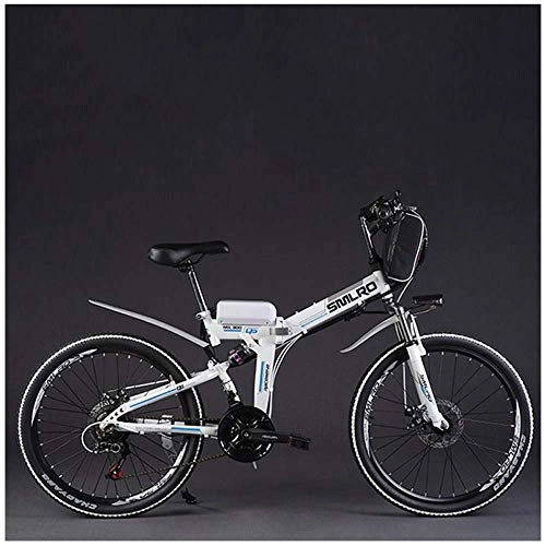 Electric Bike : MERRYHE Folding Electric Bicycle Mountain Road Bicycle Adult 26 Inch Moped City Power Bicycle 48V Lithium Battery, White-Retro wire wheel