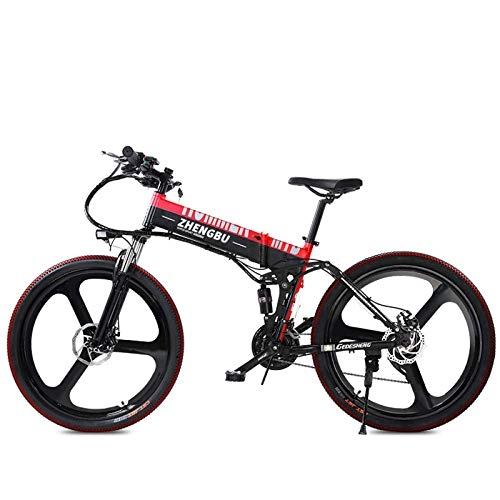 Electric Bike : MERRYHE Folding Electric Bicycle Mountain Road Bicycle Adult Moped City Power Bicycle High-intensity Double-gas Shock Absorption, Red-48V10AH