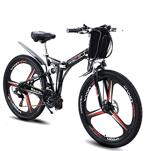 Electric Bike : MERRYHE Folding Electric Bicycle Mountain Road E-Bike Fold Bicycle Adult 26 Inch City Power Bicycle 48V Lithium Battery Moped, 26 inch black-Three knife wheel