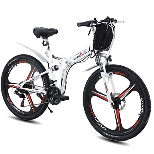 Electric Bike : MERRYHE Folding Electric Bicycle Mountain Road E-Bike Fold Bicycle Adult 26 Inch City Power Bicycle 48V Lithium Battery Moped, 26 inch white-Three knife wheel