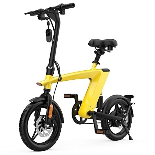 Electric Bike : MERSOMNY H1 Lightweight Intergrated Body-frame Folding Electric Bike with Disc Brake Diameter 5.6", 16MPH Mini E-bike with Pedals for Adults, Removable 36V / 10AH Lithium Battery (Yellow)