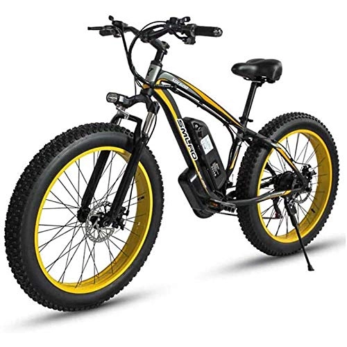 Electric Bike : MIAOYO 26 Inch Electric Mountain Bike for Adult, 48V Lithium Battery Aluminum Alloy 18.5 Inch Frame 27 Speed Electric Snow Bicycle, with LCD Display, Yellow