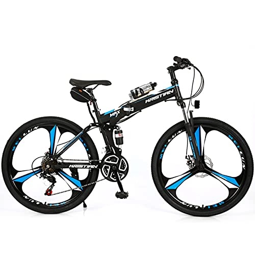 Electric Bike : MIAOYO 26 Inch Folding Electric Bike, 350W 36V 6.8AH Lithium Battery Bike, Full Suspension Variable Speed Mountain Bike, City Electromobile For Adult, Blue, B
