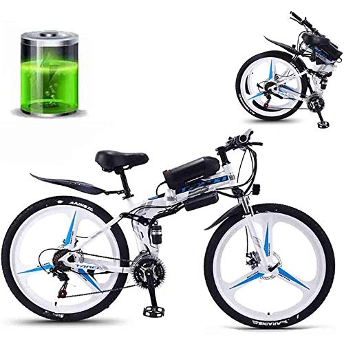 Electric Bike : MIAOYO Folding Electric Mountain Bike for Adults, 350W Snow Bikes, Removable 36V 8 / 10 / 13AH Commute Ebike for Mens, Full Suspension 26 Inch Electric Bicycle, White, 13ah