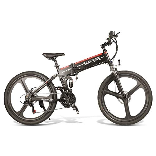 Electric Bike : Mikonca Samebike 26" Folding Electric Bike E-bike Aluminum Alloy 10.4AH 350W City Bicycle, 4-bar Full Suspension System, Shimano 21-speed, 35KM / H, 499WH, Max 80KM Distance-Black